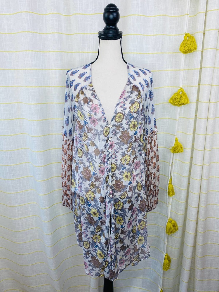 Free People Sheer Oversized Top Womens Small Floral Mixed Media Boho Hippie